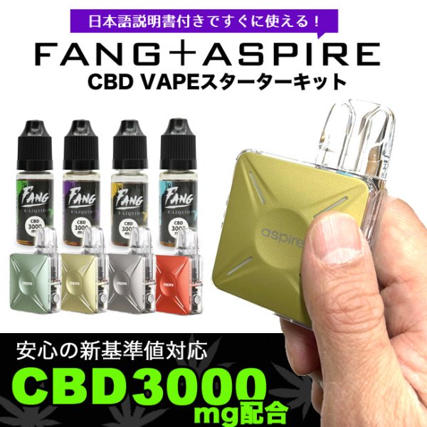 画像1: FANG CBD リキッド + Aspire Cyber X スターターキット（新基準対応／CBD3000mg含有／日本語説明書付き） (1)